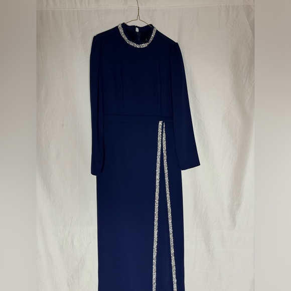 Women Long Sleeve Formal Modest Maxi NAVY BLUE DRESS Size 42 - Picture 4 of 9